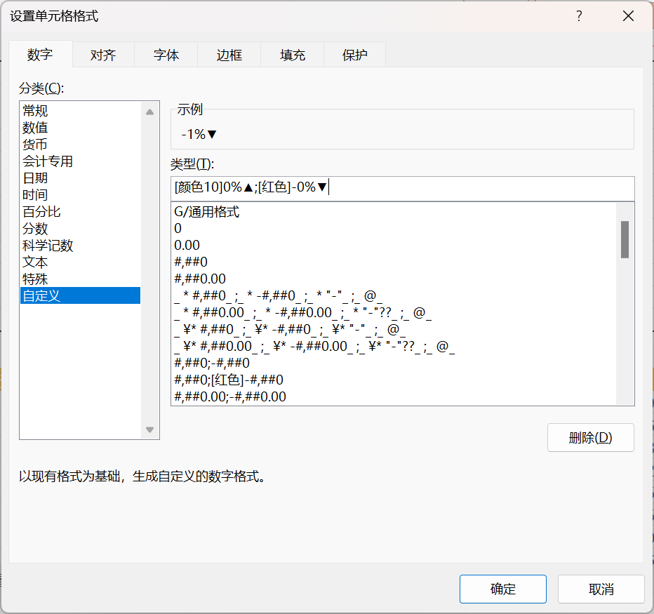 自定义数据格式——环比涨跌标识